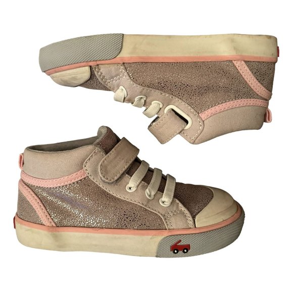 See Kai Run Other - See Kai Run Girls Silver Sparkle and Pink Mid Top Velcro Sneakers Size 11